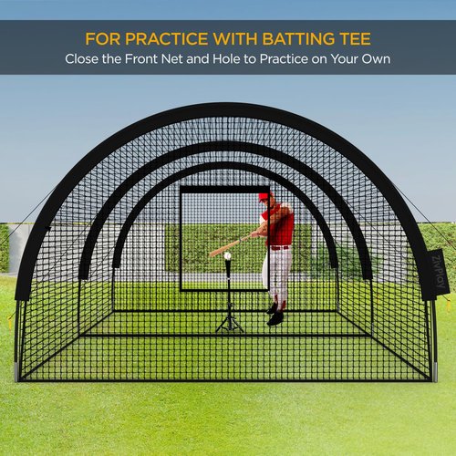 ZivPlay Baseball Batting Cage Net Batting Cages for Backyard Portable Pop Up Cage for Baseball and Softball 22ftx12ftx8ft with Pitching Machine Hole and Detachable Door