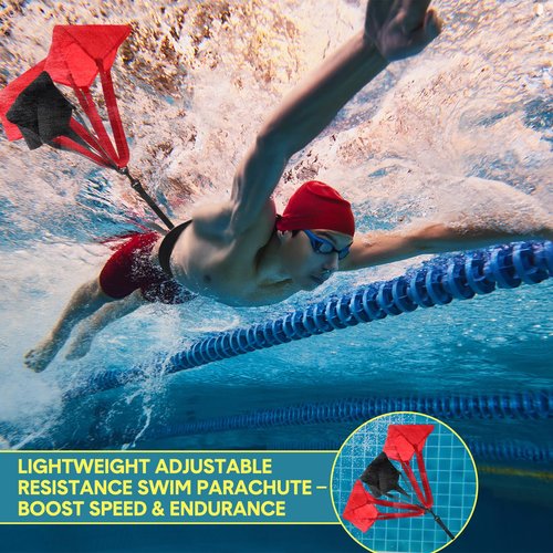 HappyAlley 2 Set Swimming Parachute Resistance Training Equipment with Adjustable Swim Resistance Belt and 3 Pcs Parachute Pool Workout for Adults