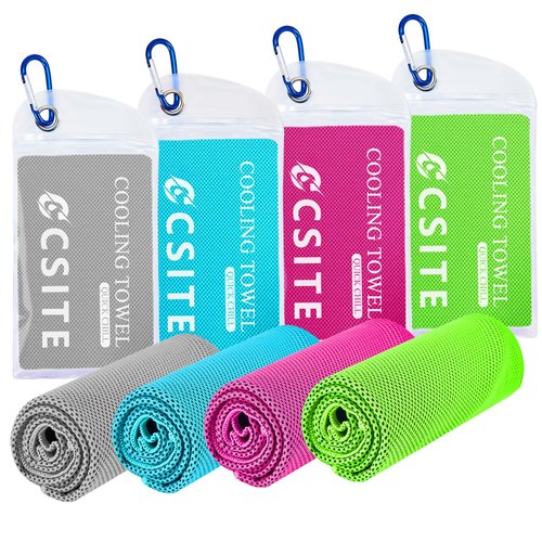 CSITE Cooling Towels for Neck and Face - 4 Pack 47x12 Inch Ice Cold Microfiber Towels, Soft & Breathable Cooling Towel for Hot Weather, Sports, Yoga, Workout, Running, Golf, Camping