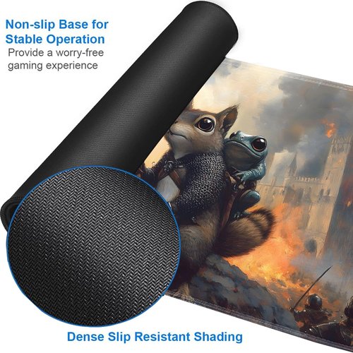 for MTG Game Playmat - 24 x 14 inches with Dices and Storage Bags, Non-Slip Base for TCG and Board Game Card Mats, Trading Card Games Mat, Squirrel Knight and Frog Pattern Collectible Card Playmats