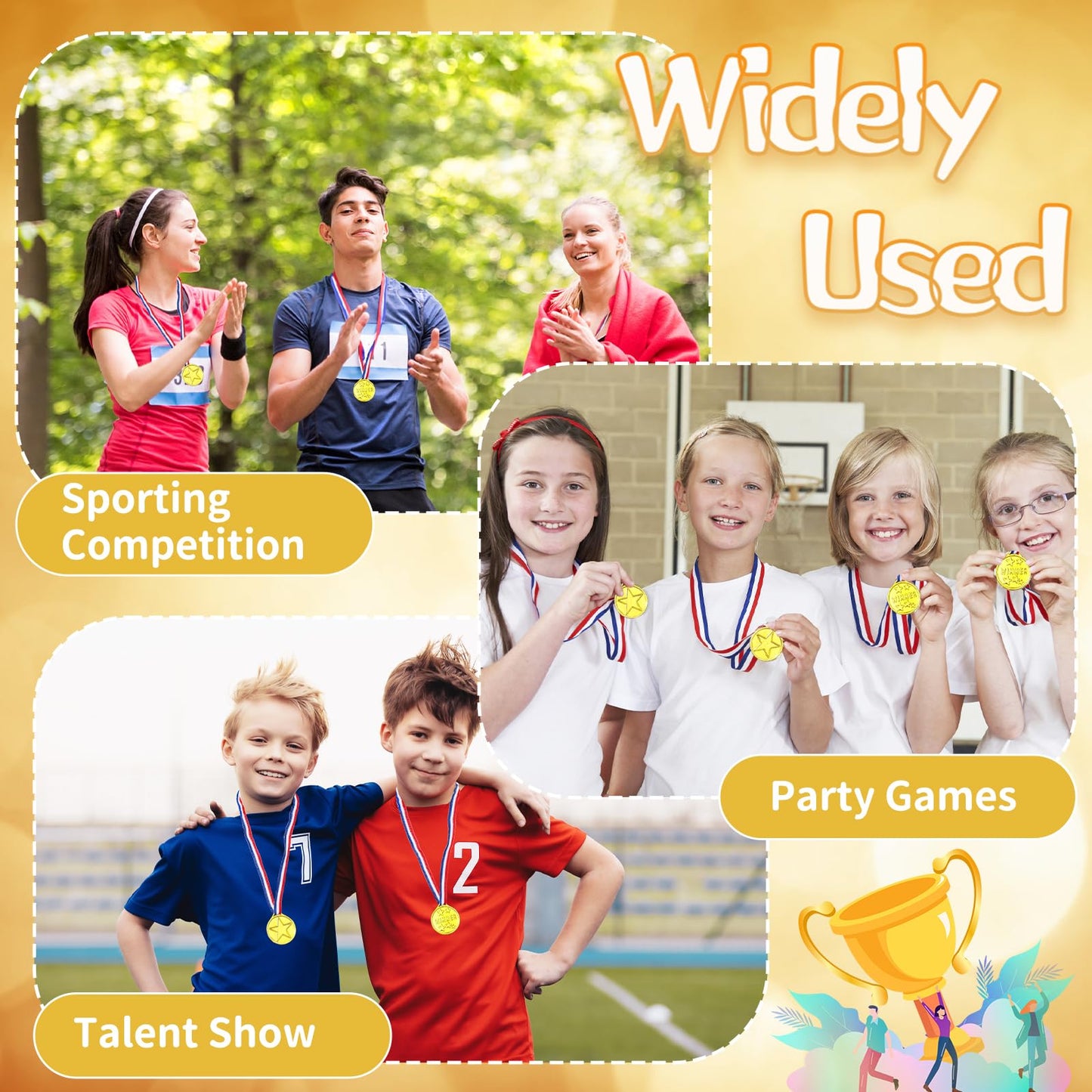 Jizvxe 50 Pieces Plastic Gold Winner Award Medals,Ribbon Necklaces Award Medals,Bulk Gold Competition Medal for Sports,Rewards,Games,Party Favors,Talent Show
