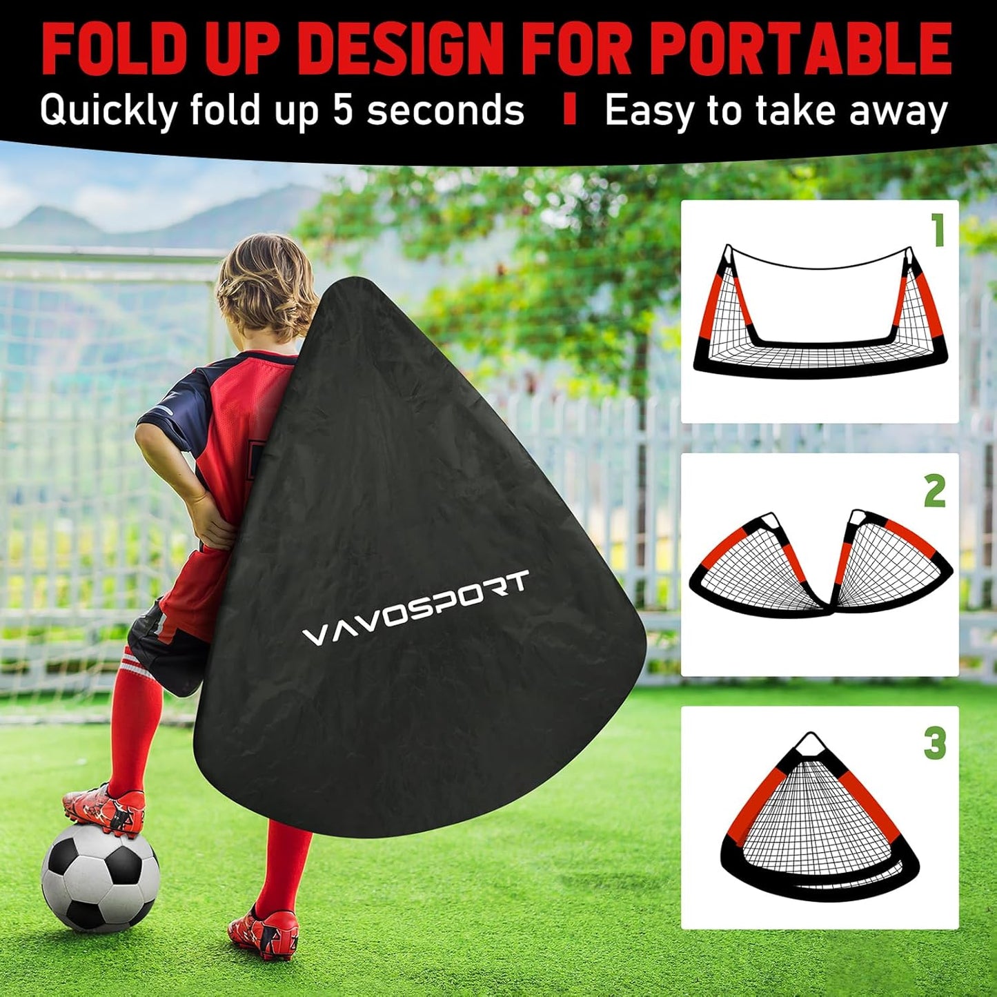 Kids Soccer Goals for Backyard Set, 2 of 4x3 / 6x4 ft Portable Soccer Goal Nets, Pop Up Mini Toddler Soccer Net Training Equipment & Ball, Cones for Ages 3-14, Outdoor Games Gifts for Youth