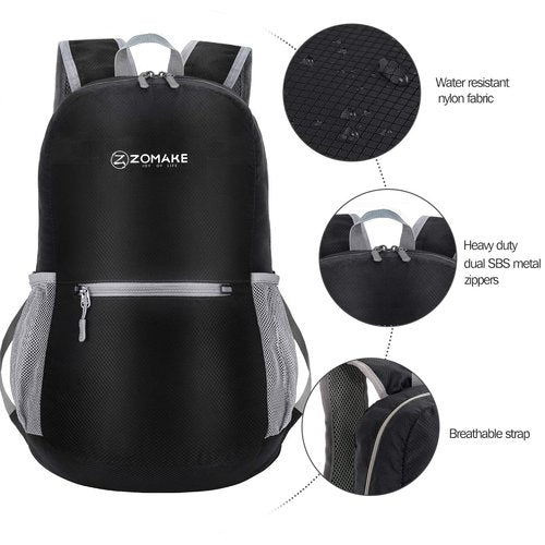 ZOMAKE Ultra Lightweight Hiking Backpack 20L, Packable Small Backpacks Water Resistant Daypack for Women Men(Black)