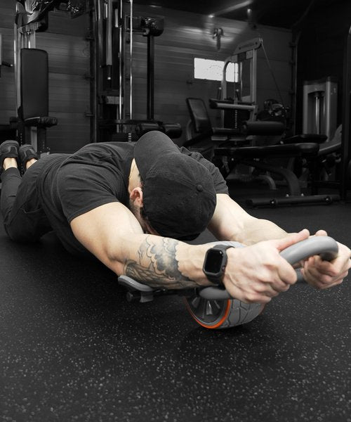 DMoose Fitness Ab Roller Wheel with Elbow Support & 2 Knee Pads - Abdominal Exercise Trainer for Core Strength Training - Ultimate Abs Workout Equipment for Home and Gym - Ab Machine for Men & Women (Grey)