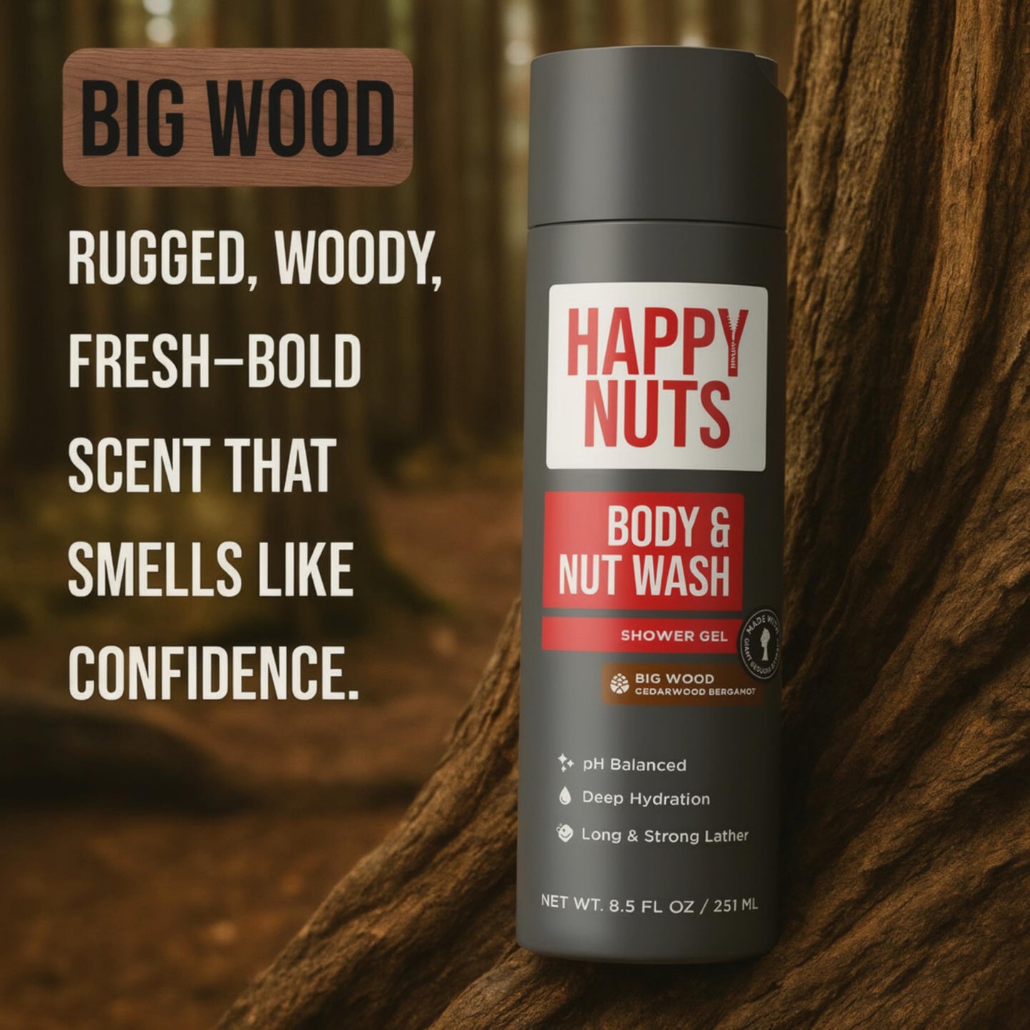 HAPPY NUTS Sea Man Body and Nut Wash - Moisturizing Men's Shower Gel, Bodywash with Deep Cleanse for Sensitive Skin - Men's Body Soap