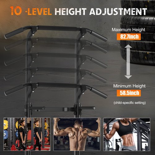 SogesHome Power Tower Pull Up Bar and Dip Station Adjustable Height Dip Stand Multi-Functional Strength Training Fitness Workout Station, Black