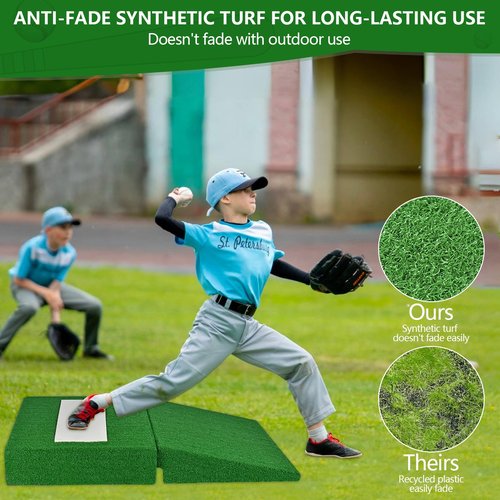 Pitching Mound, Foldable Pitchers Mound 34'' x 30'' x 4'' with Pitching Rubber, Anti-Fade Turf and Carry Handles, Portable Wooden Pitchers Mound for Baseball Softball Pitching Training