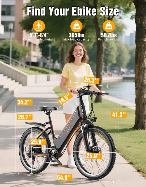 PIKABIKE F26 Electric Bike for Adults, 1500W Motor Peak Ebike, Max 65Miles 28MPH, 26" Electric Mountain Bike, 480Wh Removable Battery E Bike, 7-Speed & Front Suspension, Electric Bicycle for Commute