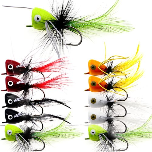 Ghanneey 10pcs Fly Fishing Poppers Fly Fishing Dry Flies Topwater Fishing Lures Bass Popper Flies Bugs Lures Panfish Bait Fly Trout Bobber Flies Kit for Bass Trout Panfish Bluegill Salmon