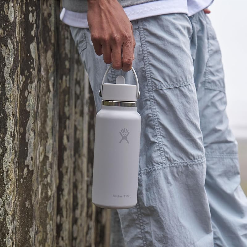 Hydro Flask 40 Oz Wide Mouth Stainless Steel Water Bottle with Leakproof Straw Lid - Agave Green (Variation: Tonal Trillium+1+40 Ounces)
