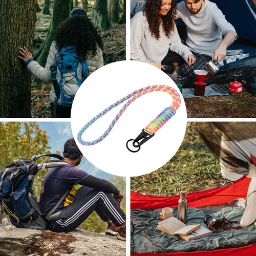 LAREDTREE Heavy Duty Paracord Lanyard Keychain, Paracord Necklace Cell Phone Keychain Whistles Wrist Braided Strap for Men Women Outdoor Activities, Camera, Traveling(Bright Rainbow)