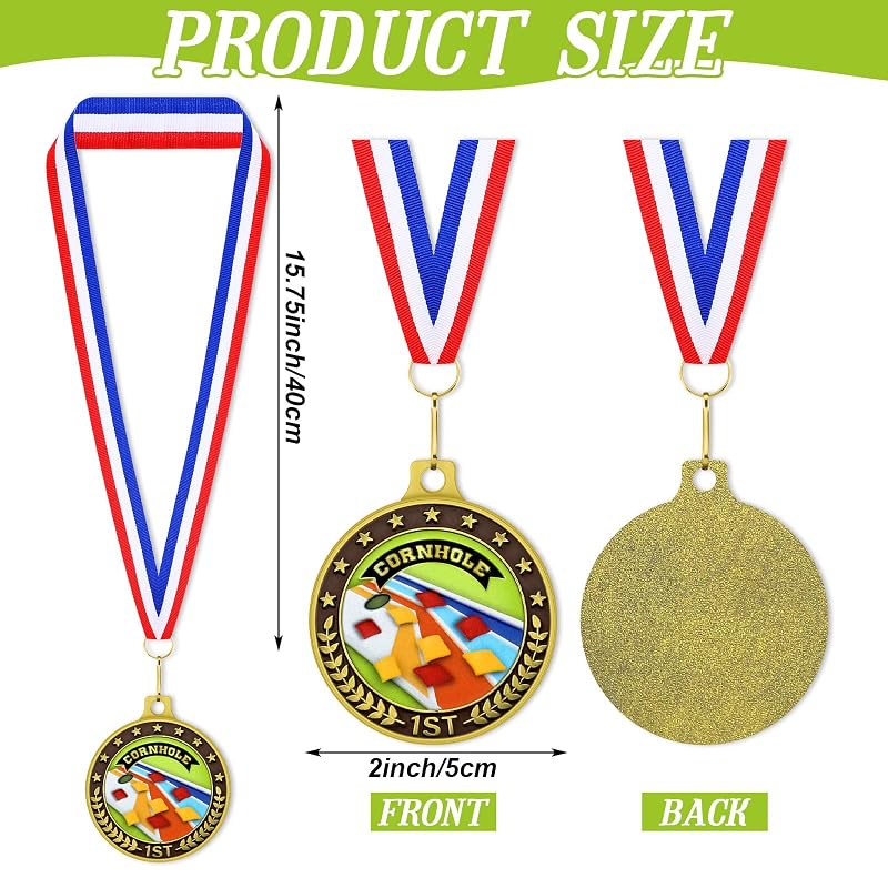 Variation of THIS listing: 12 Pcs Cornhole Medals with Red White Blue Neck Ribbons