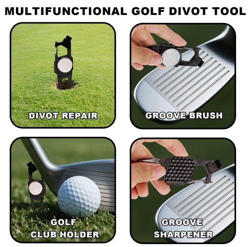 3pcs 7-in-1 Golf Turf Repair Tool, Divot Repair Tool with Magnetic Ball Marker Bottle Opener Groove Cleaner Club Holder & Putter Alignment Golf Accessories for Men Women Golfers