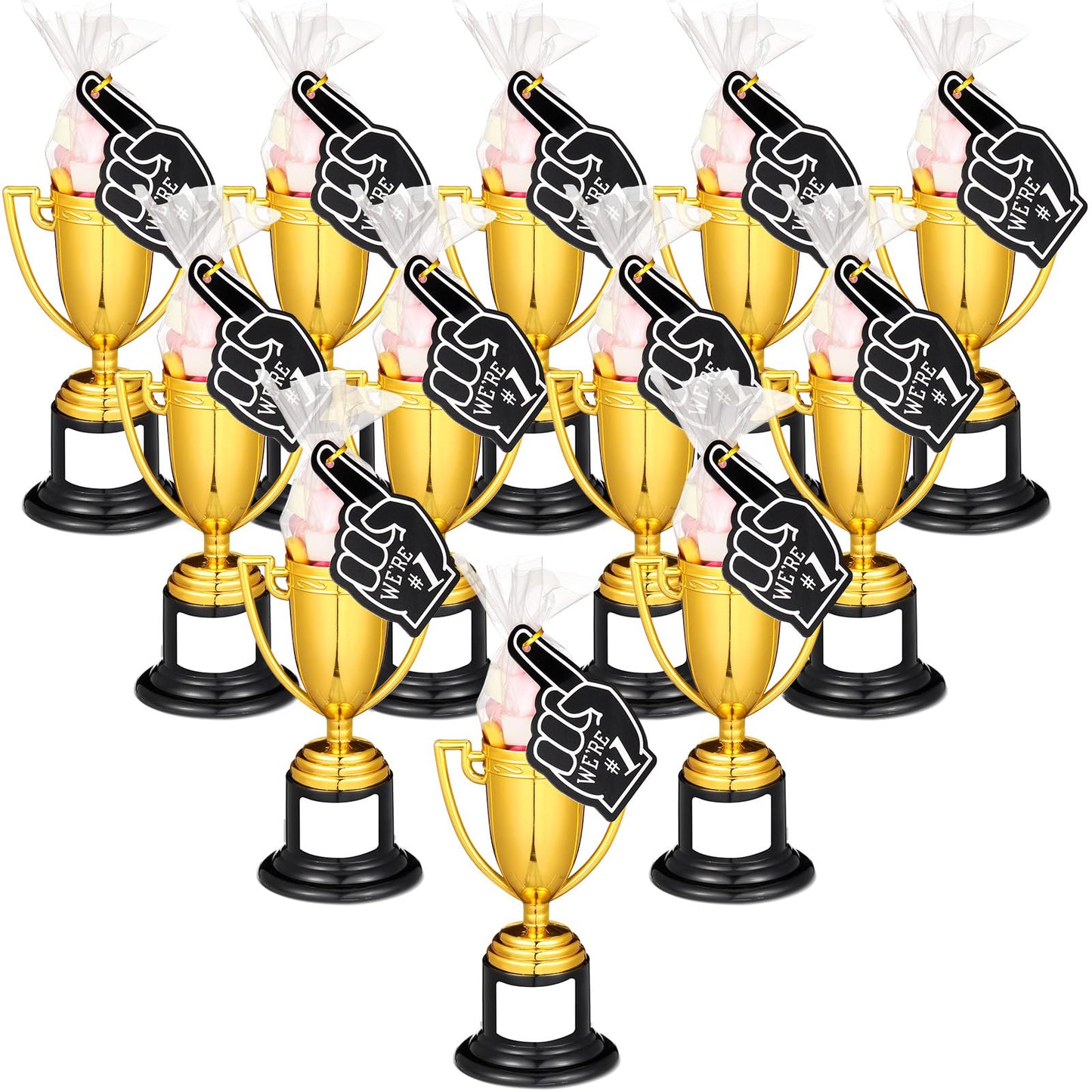 Blulu 12 Pcs Mini Trophies Gold Trophy Award End of Year Students Gifts Plastic Trophy 4 Inch Award Trophies with 1 Roll of Labels 50 Bags 50 Cable Ties 12 Cards for Sports Party Gifts