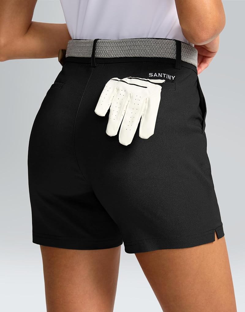 SANTINY Women's 5" Quick Dry Golf Shorts with Pockets - Black, Medium