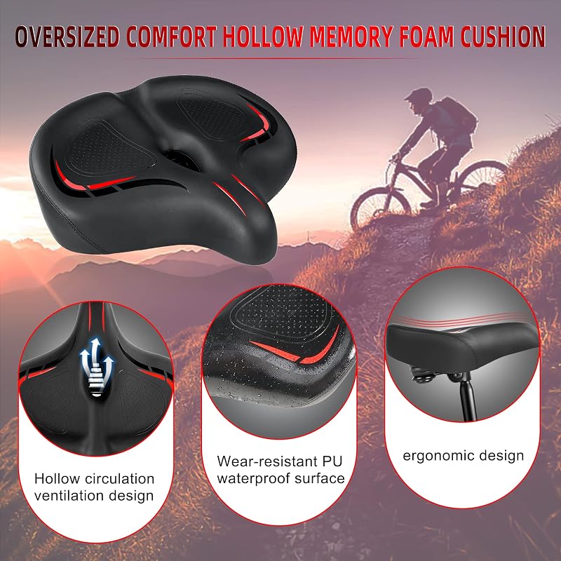 Oversized Bike Seat Cushion for Peloton, Extra Wide - Replacement Saddle (Variation: Oversized Seat Red)