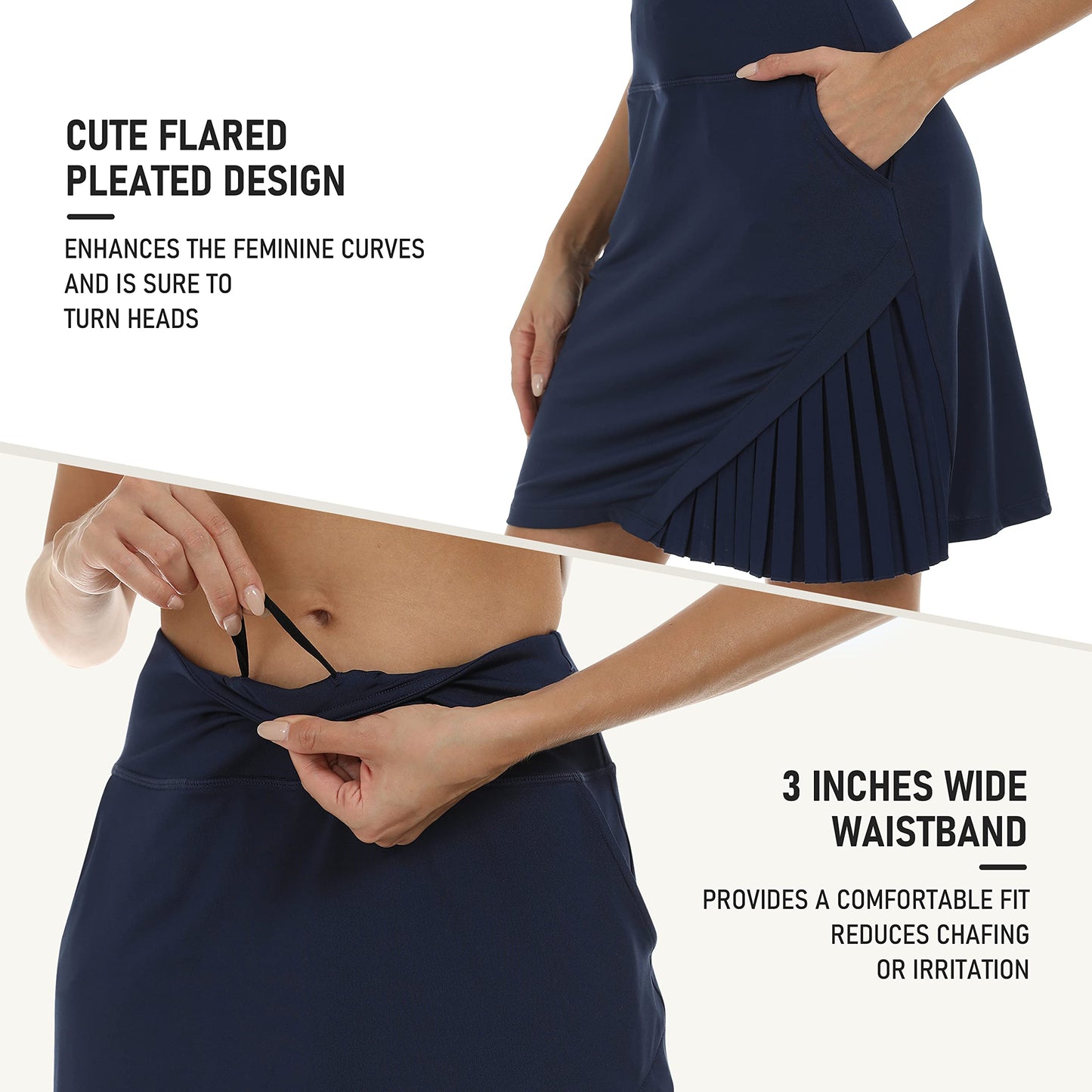 MoFiz Women's Tennis Skirts High Waisted Lightweight Athletic Golf Skorts Skirts Ladies Casual Skort with Pockets Navy XS