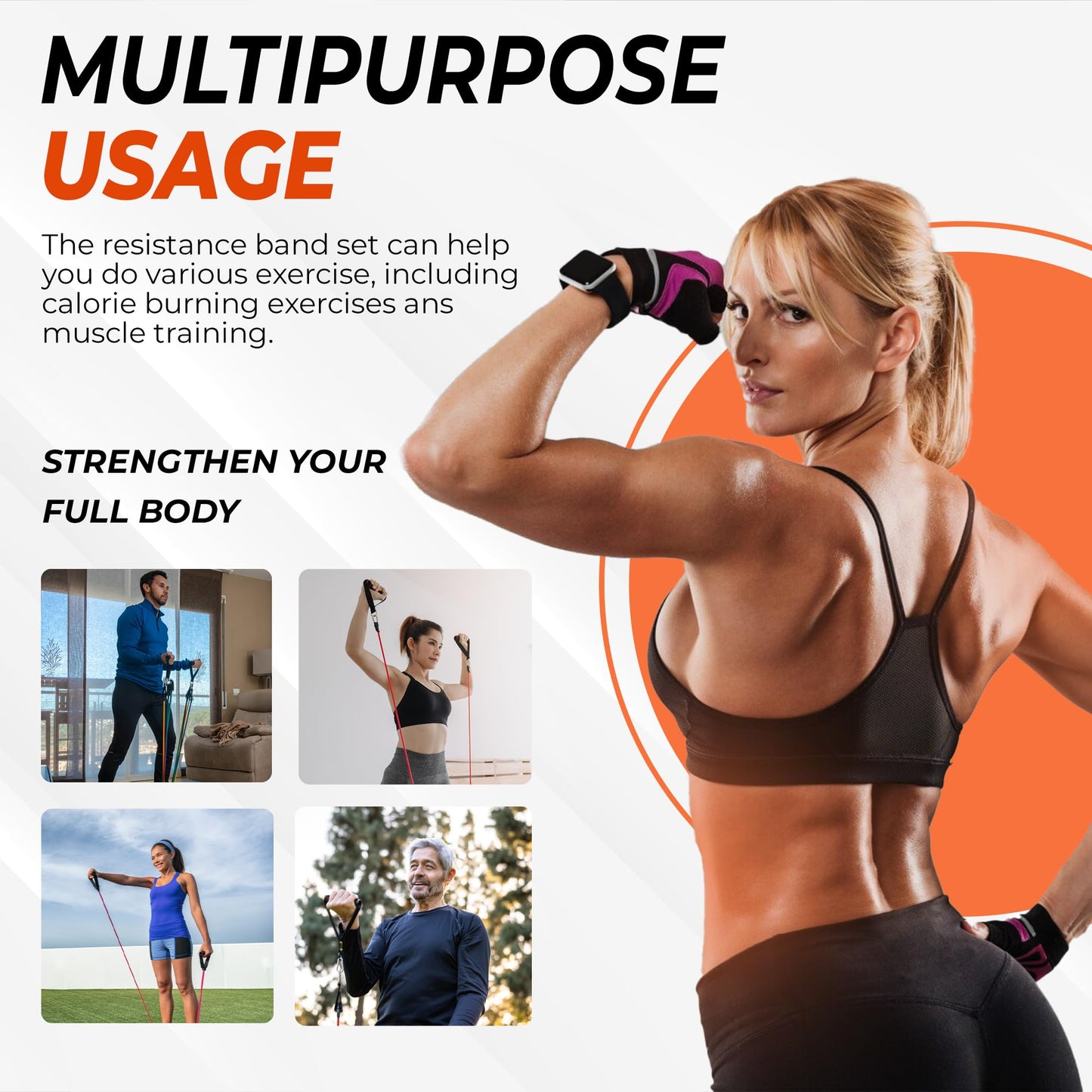 Resistance Bands Set - Heavy Exercise Bands with Handles, Door Anchor, Ankle Straps - Fitness Bands for Working Out Men - Workout Bands Set for Muscle Training (450-LBS)
