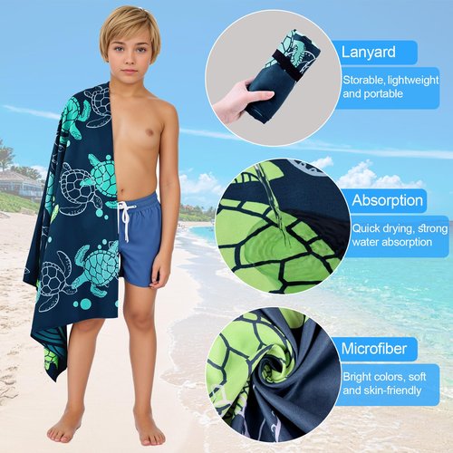 MelonBoat Large Microfiber Beach Towel: Large Light Green Turtles Beach Towel for Travel, Super Absorbent Quick Dry Sand Free, Lightweight Compact for Kids Trip Vacation Bath Camping Pool Swim, 1 Pcs