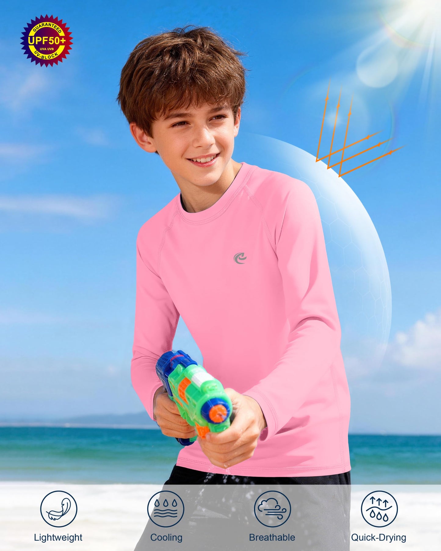 Boys UPF 50+ Swim Shirt Long Sleeve, 1 or 2 Pack UV Sun Protection Rash Guard, Youth Kids SPF Water Shirts for Beach Surf