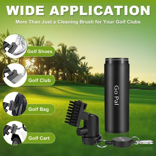 Go Pal Golf Club Cleaner: 5oz Portable Water Bottle Golf Club Brush with Groove Cleaner, Nylon Bristles, Towel, Retractor, Push Button for Easy Cleaning - Golf Club Bag Accessories for Men Women