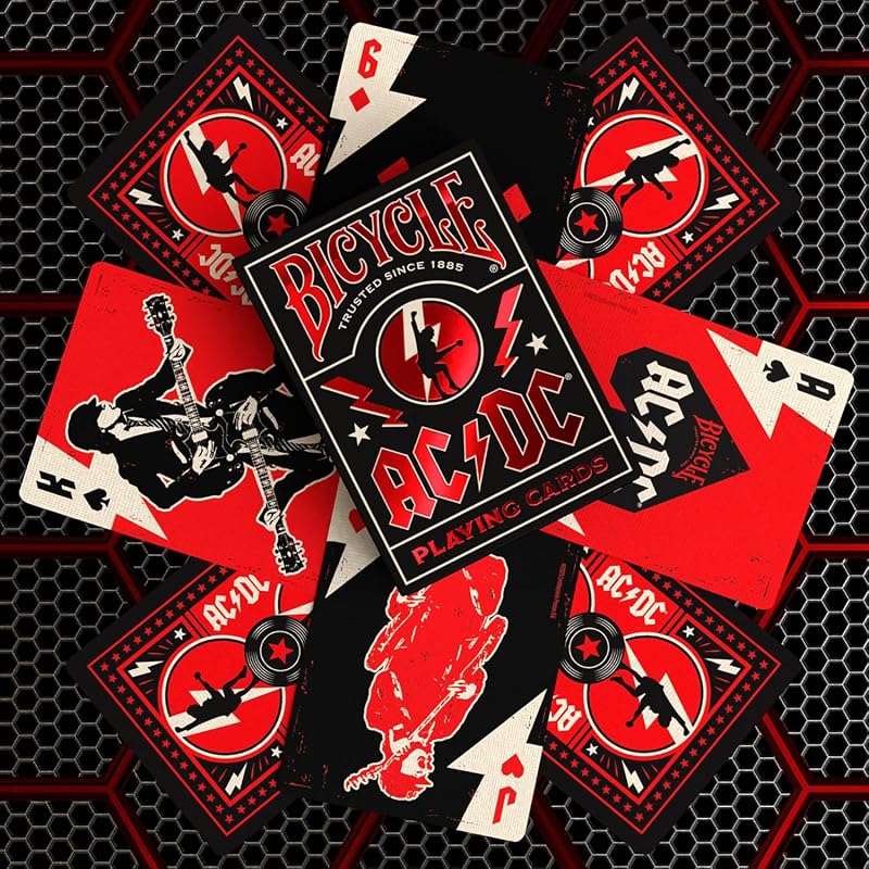 AC/DC Bicycle Playing Cards - Red/Black Deck with Angus Young Art & Lightning Back