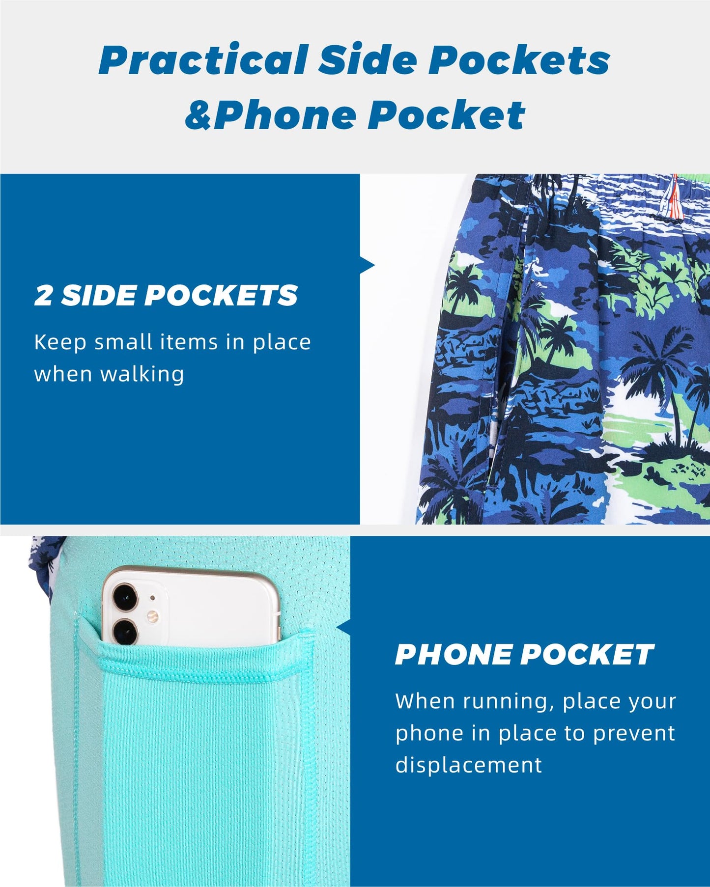 SURF CUZ Mens Swim Trunks with Compression Liner Quick Dry Swim Shorts 7" Swimming Trunks Stretch Bathing Suit 7 Inch,Blue Sea,XS