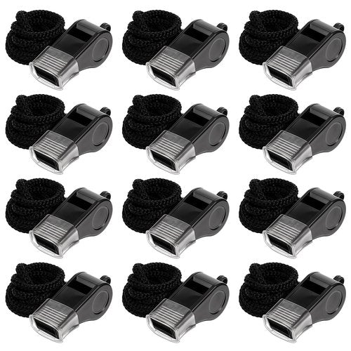 YBEATY 12PCS Whistles Black Plastic Sport with Lanyard Loud Crisp Sound Sport Whistles Lifeguard Ref Coaches Handheld Whistle for Adults Teachers Coaches Referees Officials Emergency Outdoor Soccer