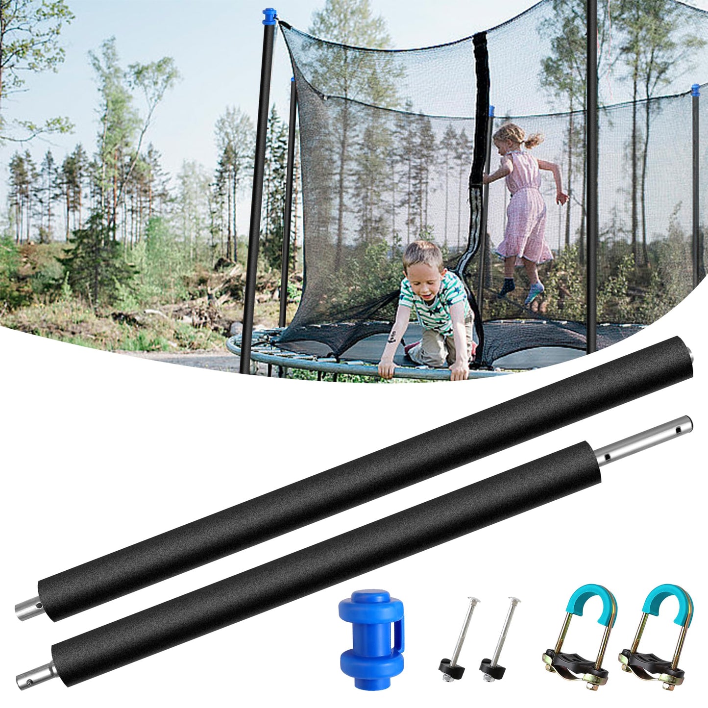1PCS Upgraded Trampoline Replacement Pole – Thicker Universal Trampoline Enclosure Pole Fits 8-16FT Straight Pole Trampoline Frame,2 Installation Options, Includes Foam Sleeve, Pole Cap & Hardware