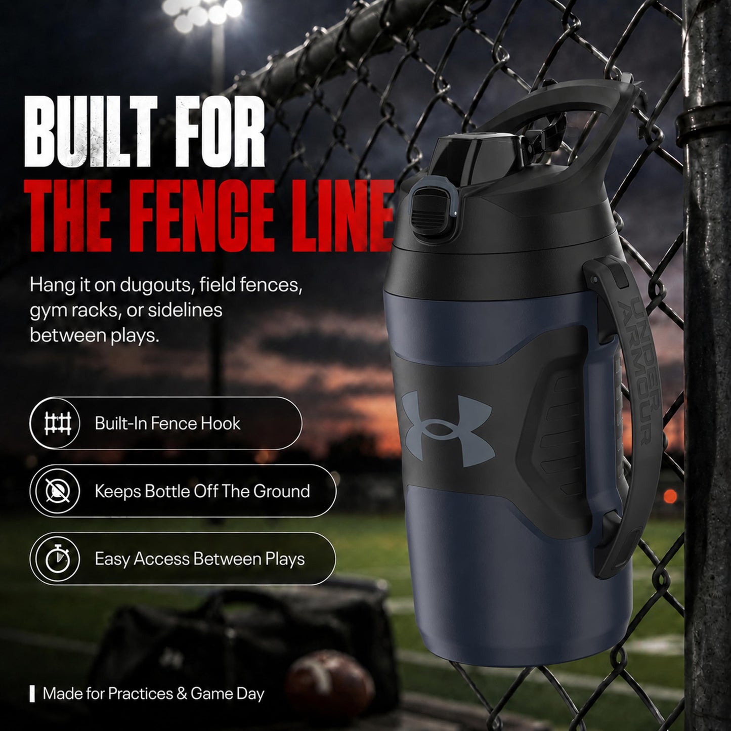 Under Armour Insulated Water Bottle with Handle & Fence Hook, Half Gallon Sports Water Jug, Leak-Resistant & BPA-Free for Baseball, Football & Gym - Penta Pink/Black, 64oz