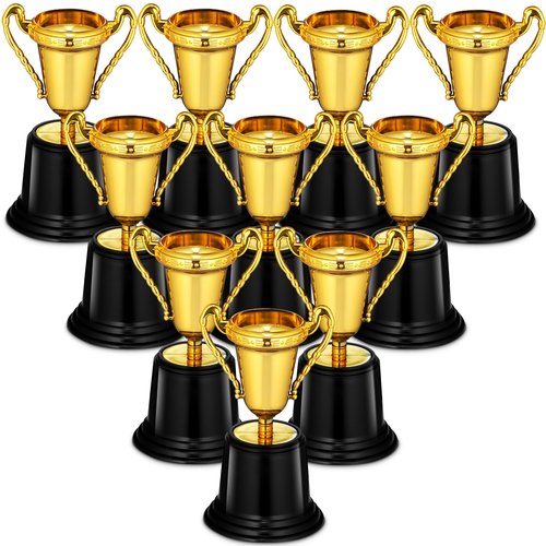 Gold Trophy Award Cups - Pack Of 12 Bulk 5 Inch Plastic Gold Mini Trophies For Party Favors, Props, Rewards, Trophy Cup Competitions Winning Prizes For Kids Choice Awards And Trophies And Adults