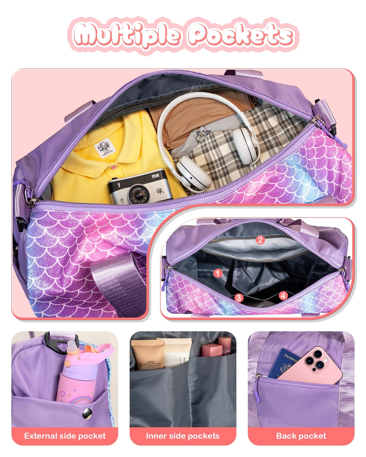 Vogewood Cute Preppy Gifts for Girls-Girl Gym Bag with Shoe Compartment, Kid Personalized Weekender Overnight Bags, Initial Travel Tote with Makeup Pouch, Daughter In Law Gift (Letter D)