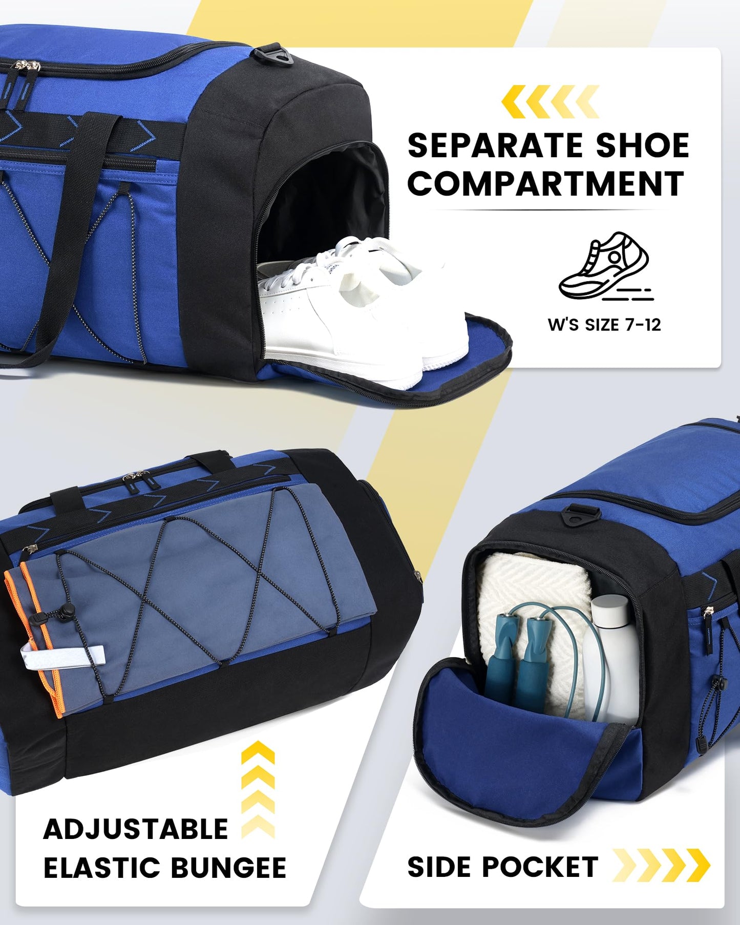 Vorspack Gym Bag for Men - 21 Inches Duffle Bag for Travel Water-resistant Travel Bag with Shoe Compartment Wet Pocket Duffel Bag for Gym Sports Travel Weekender Overnight - Blue