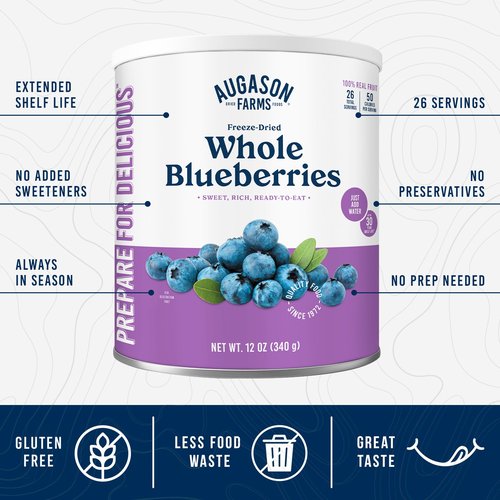 Augason Farms Freeze Dried Whole Blueberries Can – Dehydrated Fruit for Baking & Emergency Food Supply – Freeze & Dried Camping Food with Long Shelf Life for Everyday Meals – 26 Servings
