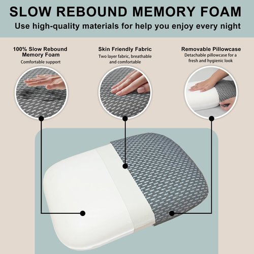 Memory Foam Camping Pillow - Lightweight & Portable Small Travel Pillow for Airplane & Train Travel Rest, Camping, Backpacking, Removable Washable Cover, Easy to Clean, Includes Storage Bag