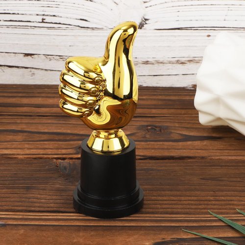 Golden Thumbs Up Trophy, 5.12in Engraving Funny Plastic Winner Award Status Sculpture for Celebrations Sports Game Classroom Job Football Competition Rewards Gift for Humorous Recognition