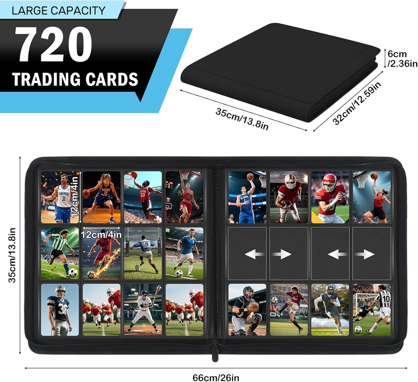 12 Pocket Card Binder, Zipper Trading Card Binder, 720 Large Capacity Side Loading Non-Ring Card Album, Double Sided Acid-Free Card Protector Binder, Card Collection for TCG, MTG, Sport Card, Pink