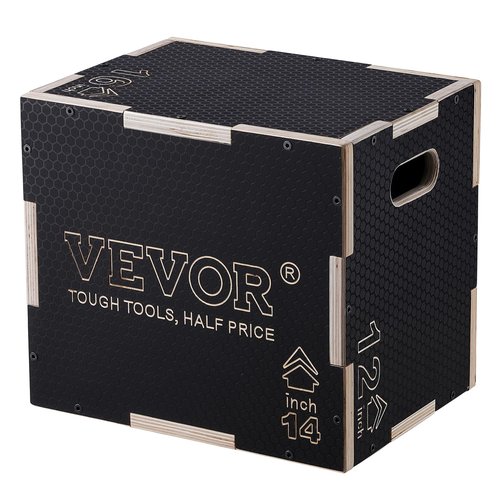 VEVOR 3 in 1 Plyometric Jump Box, Easy-to-Assemble Wood Plyo Box for Jumping Trainers, Home Gym Training and Conditioning, 16" x 14" x 12"