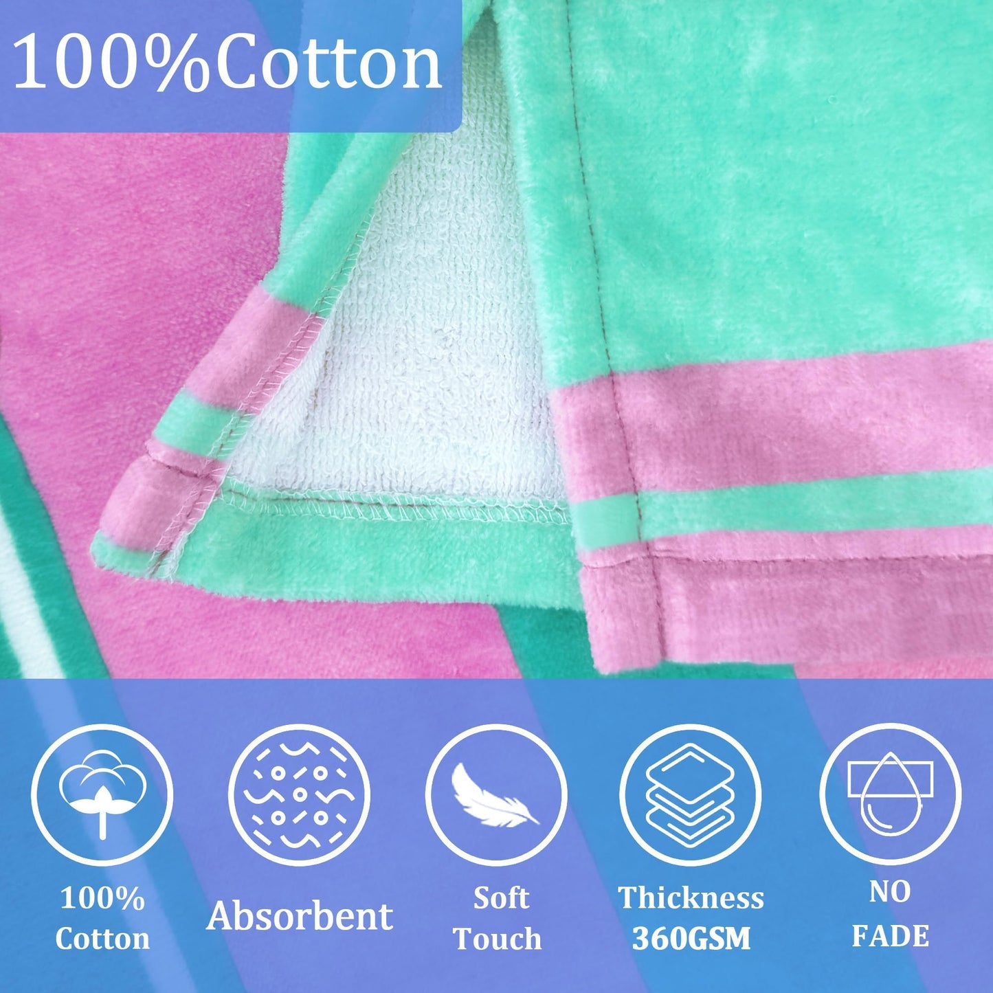 Hooded Towel Robe for Girl Teens (8-14 Years,36"X26") | Premium 100% Cotton Oversized Poncho Towel for Big Kids | Super Absorbent Hooded Towel Dress for Pool, Beach, Bath & Swim | Striped Design