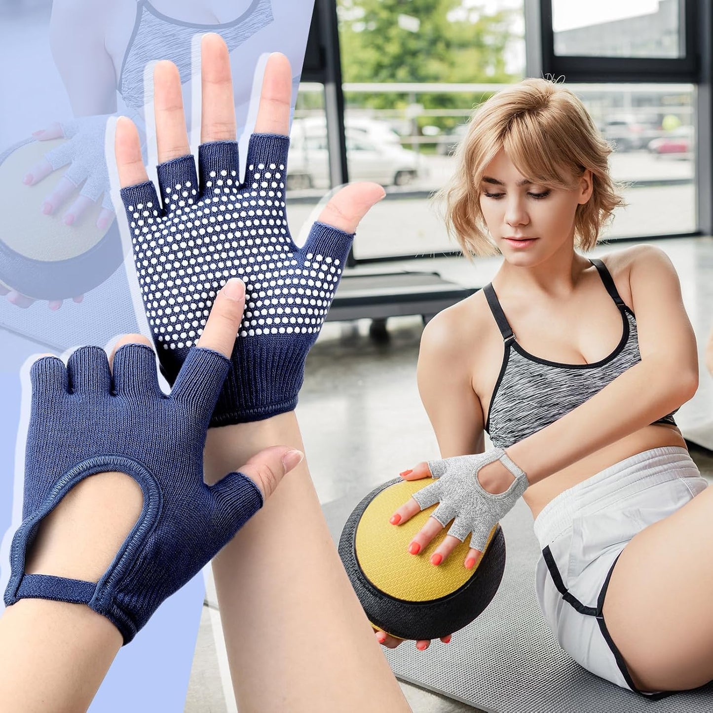 3 Pairs Silicone Yoga Gloves for Women Non Slip Fingerless Pilates Gloves for Gym Exercise Workout Weight Training Mitten One Size Fits Most Women Men