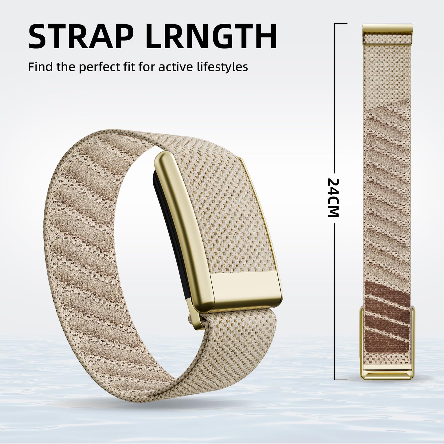 Ultra-Soft Stretchy Nylon Sport Band Compatible with WHOOP 5.0, One, Peak & Life | Adjustable, Breathable, & Sweat-Wicking Replacement Wristbands for Men & Women | NOT for Gen 4 (Dune With Gold, One/Peak)