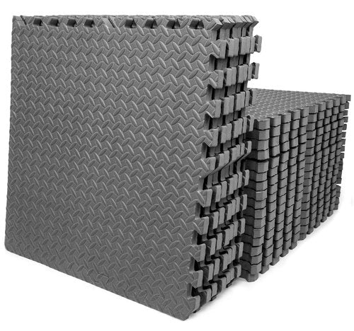 Puzzle Exercise Mat 3/4 Inch Thick, Foam Interlocking Floor Mats 24 X 24 Inch Tiles, Eva Foam Flooring for Home Gym, Fitness Garage, Exercise Equipment Mat 96 Sq. Ft, Black