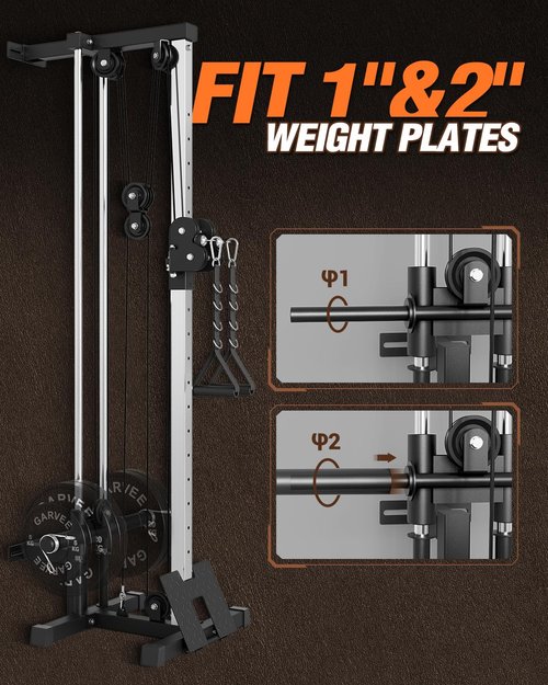 Wall Mount Cable Station, 18 Position Height Adjustable LAT Pulldown Machine with Dual Pulley System, Heavy Duty Cable Crossover Machine for Home Gym Fitness Equipment