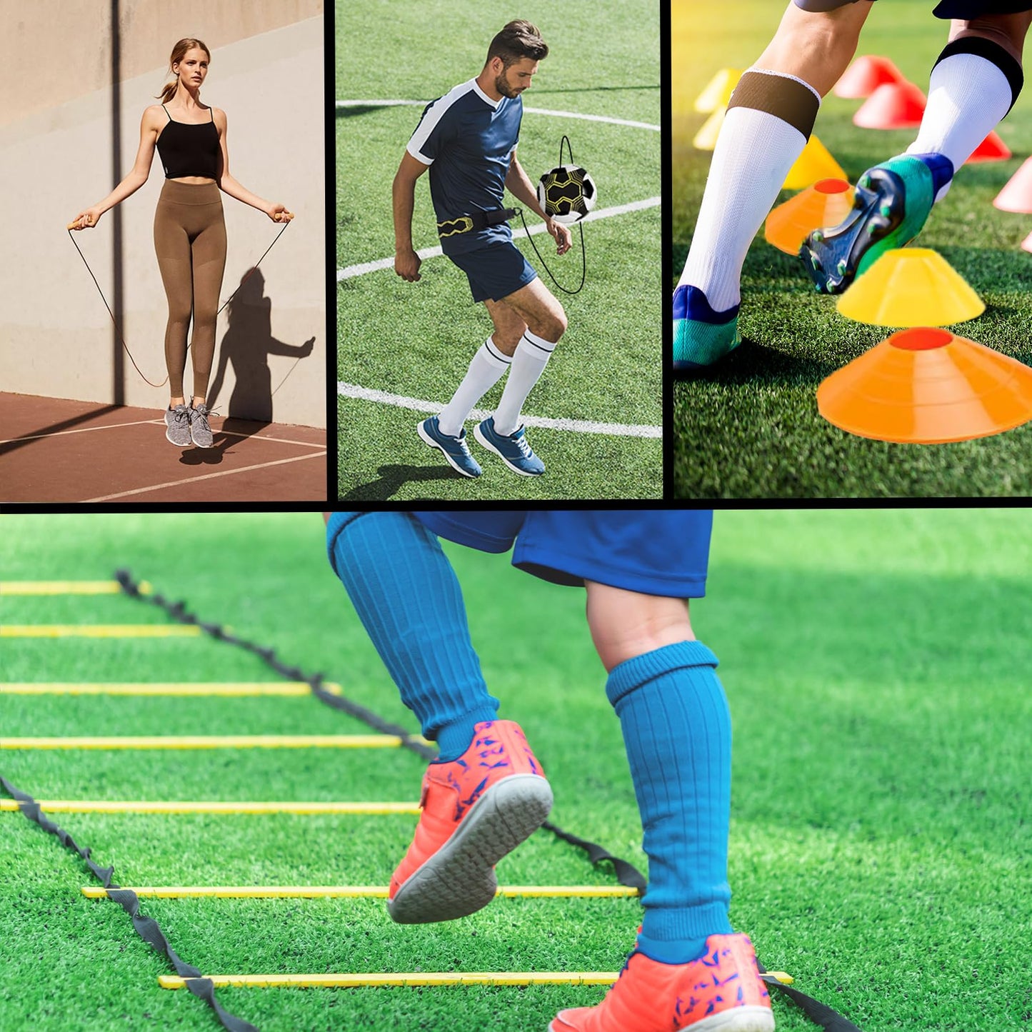 AOPUETRX 20Ft Agility Ladder Training Equipment for Soccer 12 Cones, Solo Soccer Trainer, Jump Rope Speed Football Gifts for boy