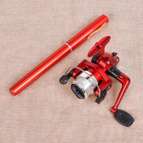 Pocket Size Fishing Rod, Aluminum Alloy Fishing Rod, Mini Fishing Rod Reel Combo,Telescopic Lightweight Aluminum Alloy Freshwater River Lake Reservoir Saltwater Gift for Man (Red)