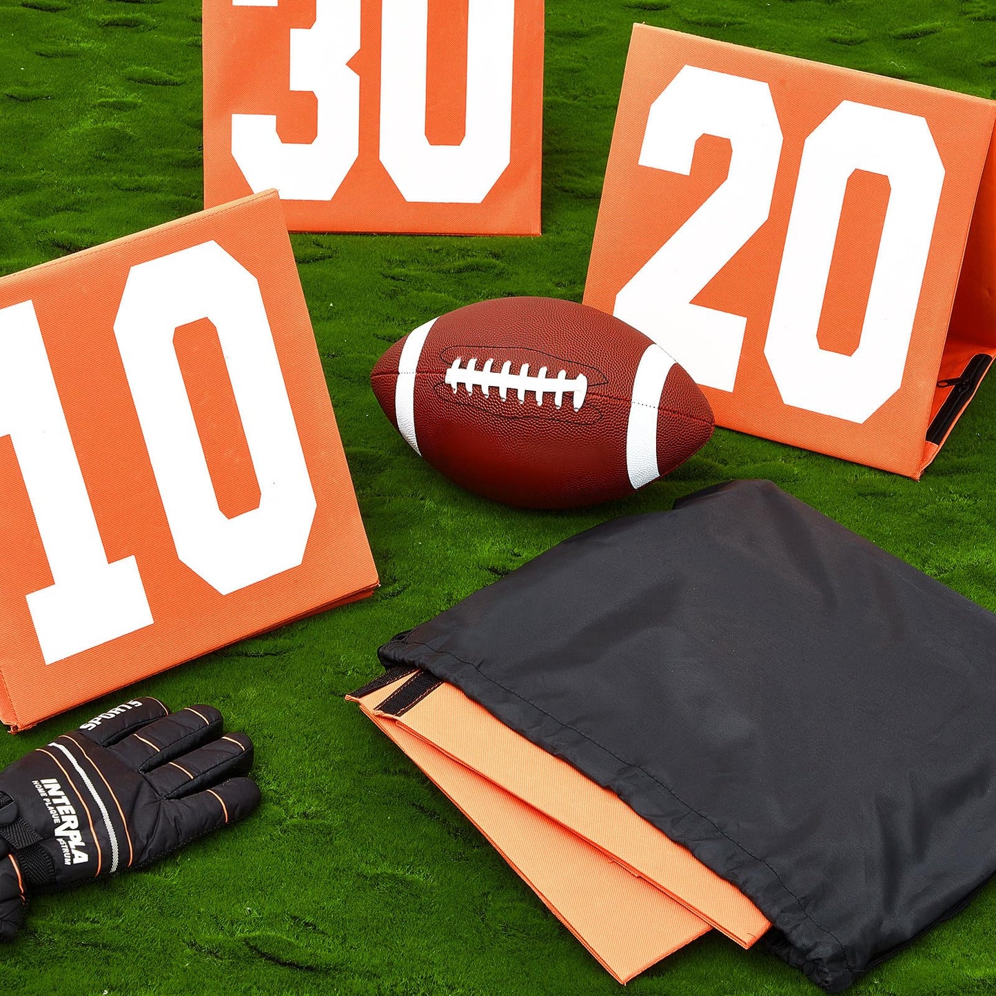 Liliful 11 Pcs Football Yard Markers High Visibility Field Yard Line Markers 12.5 Inch Portable Weighted Yardage Marking with Carry Bag for Sports Game Training (G,10,20,30,40,50,Orange)