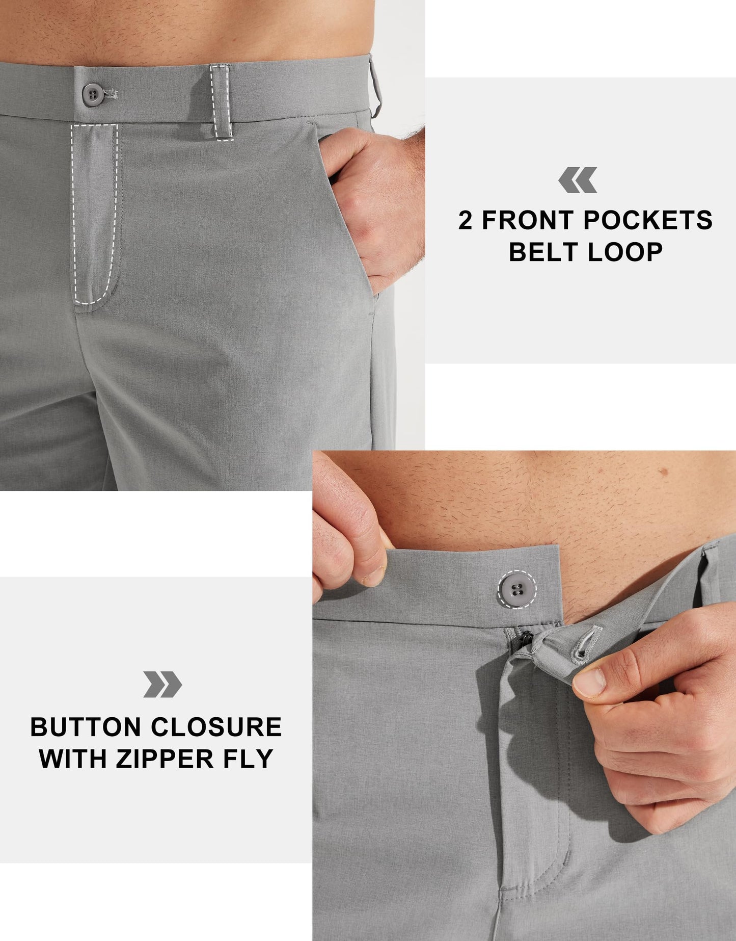 Libin Mens Golf Pants Stretch Work Dress Pants 30" Quick Dry Lightweight Business Casual Pant for Men Comfy Water Resistant, Light Grey, 44W x 30L