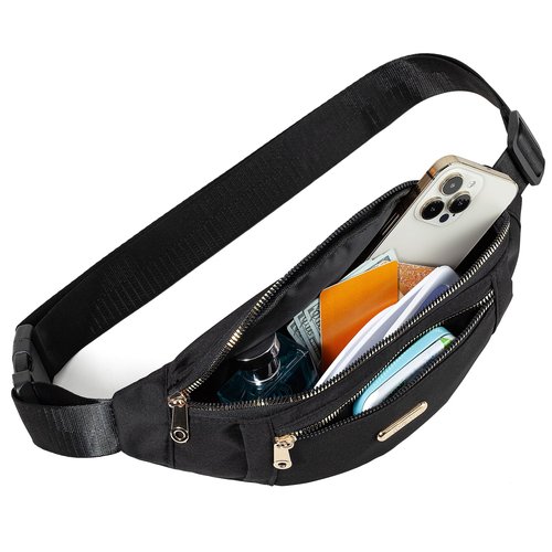 Fanny Pack Waist Pack for Women, Waterproof Waist Bag for Running Sports Travel - Black