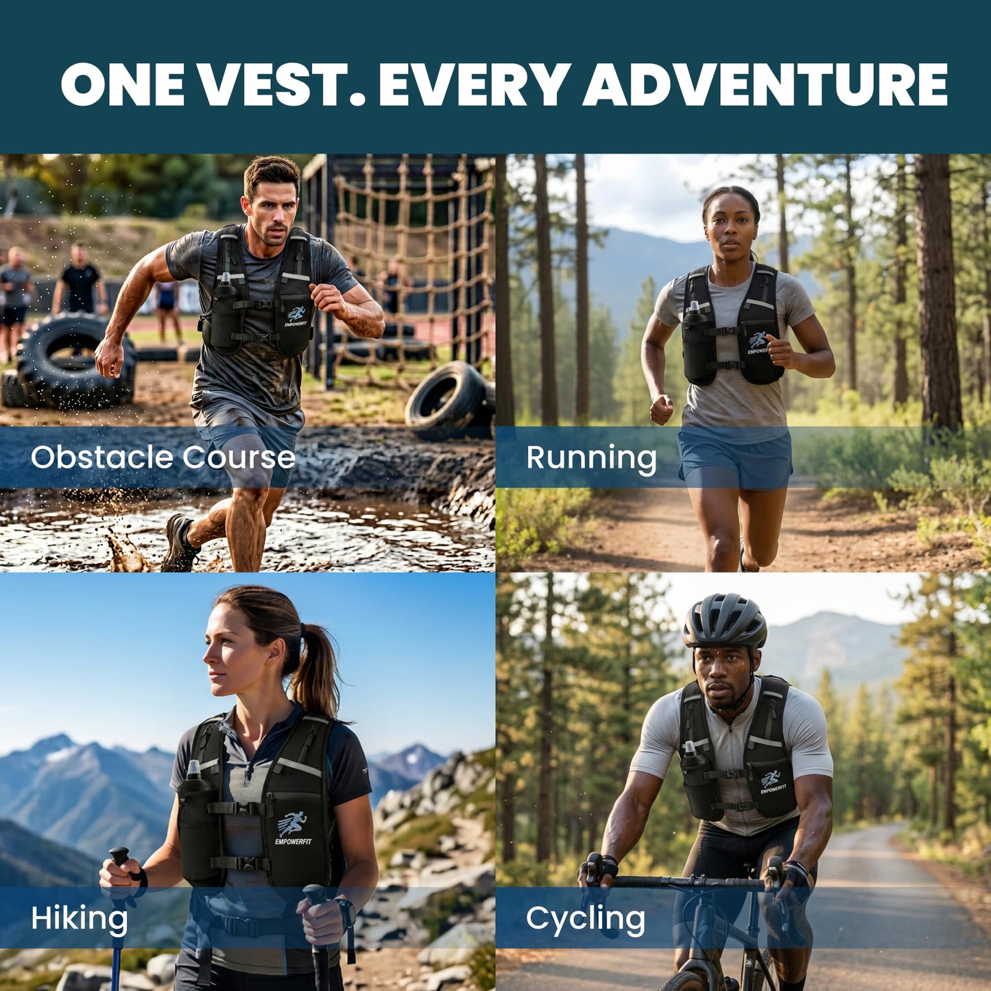 EMPOWERFIT Running Hydration Vest with 500ml Soft Bottle – Lightweight Running Pack for Men & Women, Breathable Mesh, Reflective, 6 Pockets