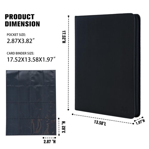 MORABTO Premium 1000+ Pockets Card Binder,16 Pockets Trading Card Binder Ringless Side Loading Trading Card Album Folder for TCG -Black